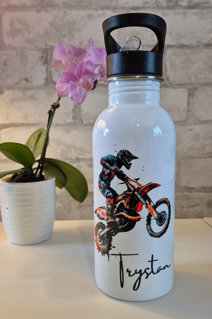 Motocross Personalised Flip Straw Insert Bottle 600ml