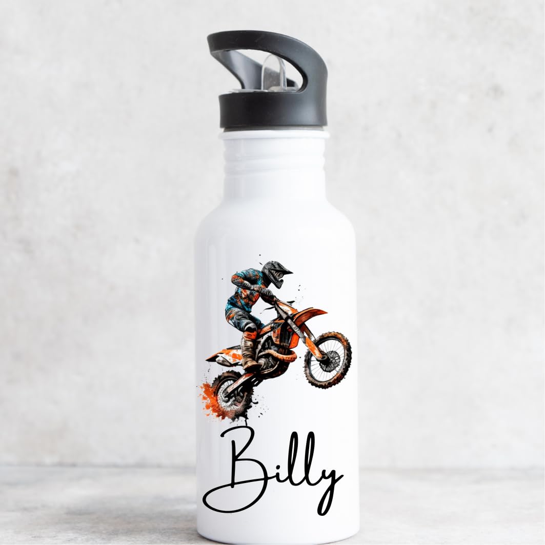 Motocross Personalised Flip Straw Insert Bottle 600ml